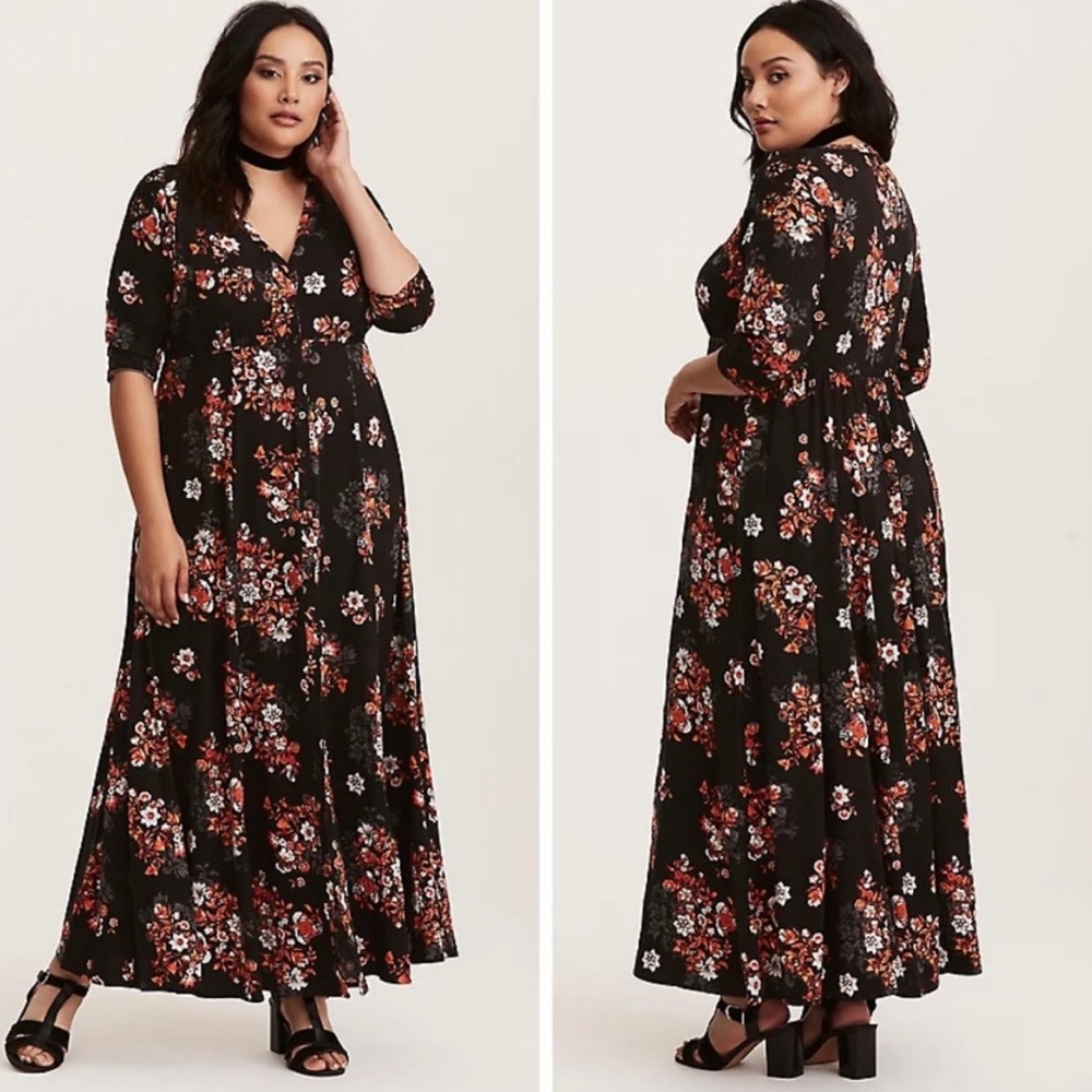 Torrid Black Floral Maxi Dress